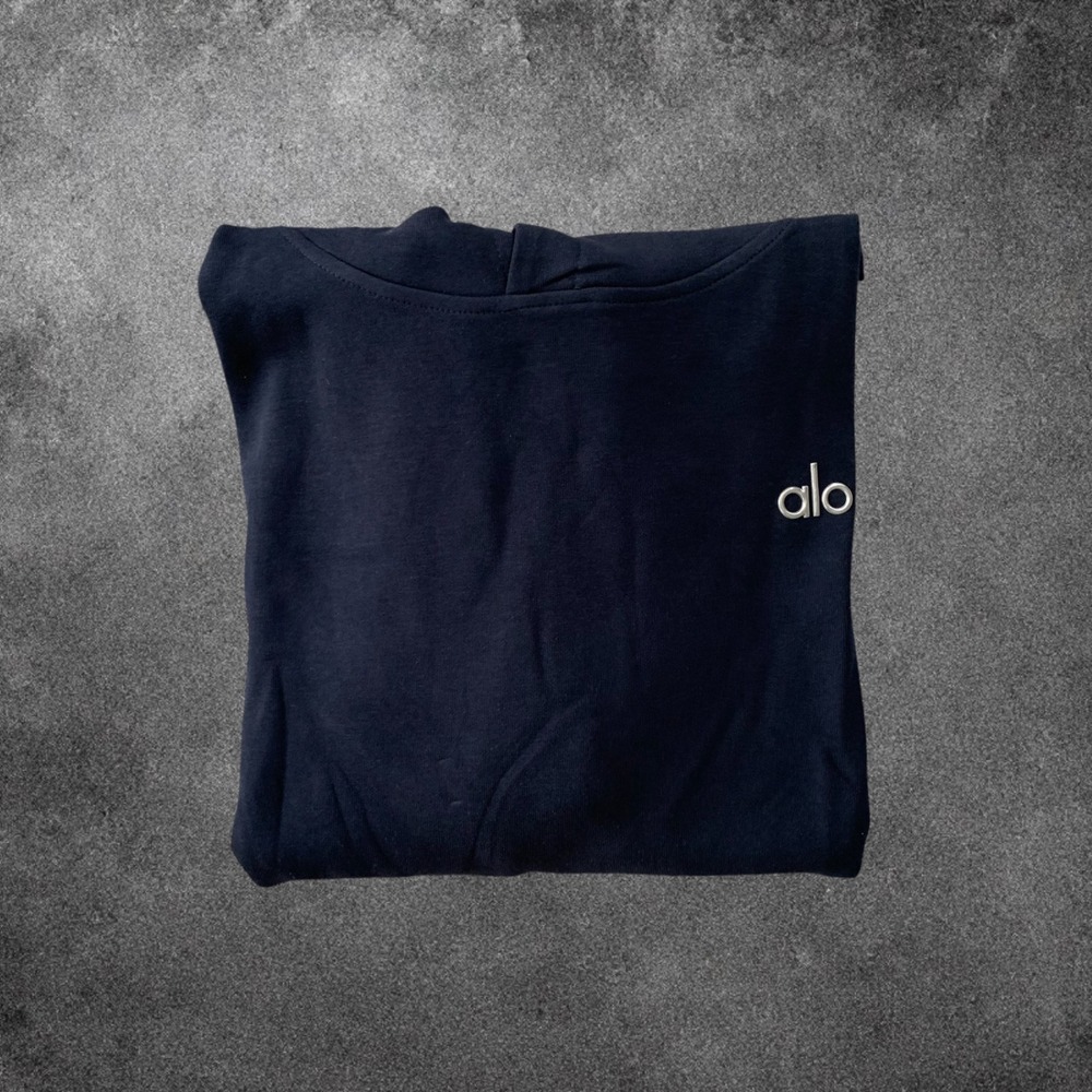 Alo Yoga Hoodie and Open Leg Sweatpants Set Navy Blue Large Tracksuit Loungewear - Picture 4 of 9